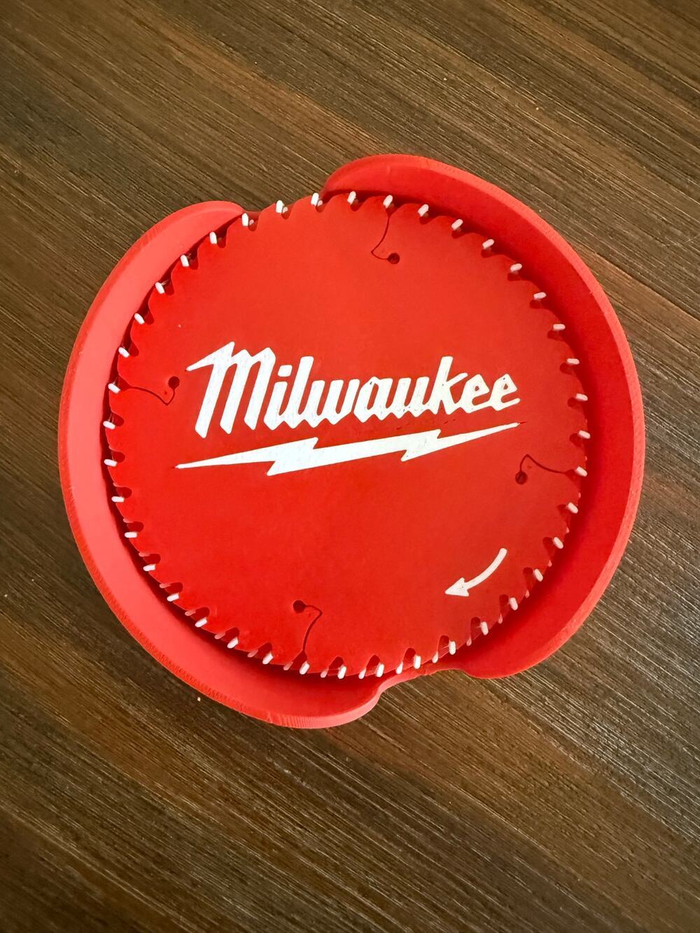 Milwaukee Saw Blade Drink Coaster Set of 4 w/ Red Holder Tools Garage Man Cave